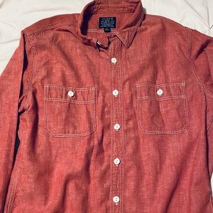 J Crew red, cotton/linen utility shirt, EUC Med